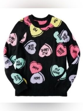 Sierra Black Valentine Sweater with Snarky Pastel Conversation Hearts